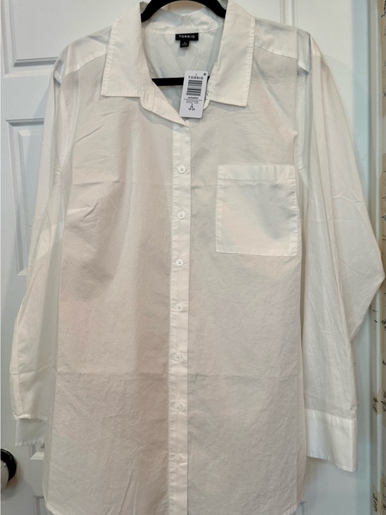 torrid Tops - torrid White Relaxed Button-Front Shirt with Chest Pocket